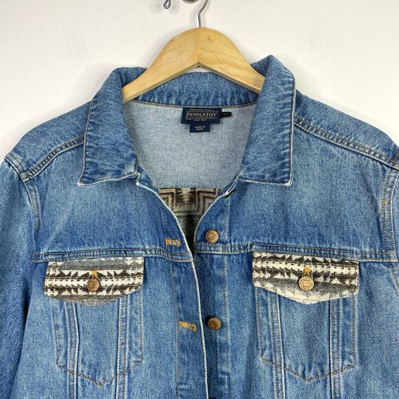 Pendleton Harding Star Wool Denim Jean Jacket Southwestern Western womens XXL - Picture 4 of 15